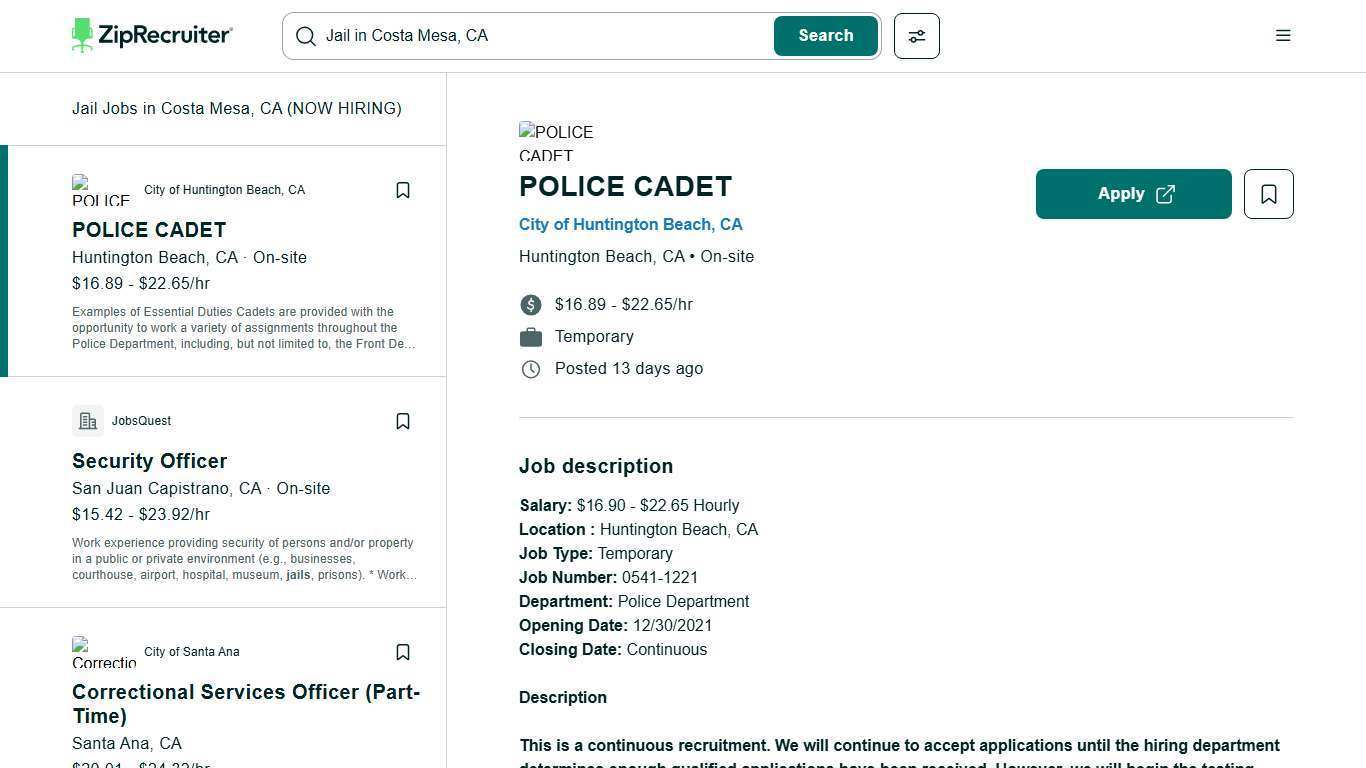 $23-$52/hr Jail Jobs in Costa Mesa, CA (NOW HIRING) Jan 2026